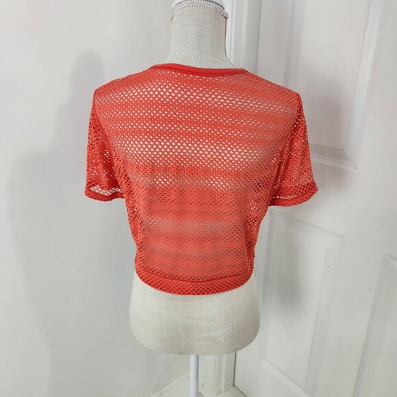 Lululemon Top Womens 8 Sunset Orange Sweat Your Heart Out Crop Mesh Netted - Picture 6 of 14